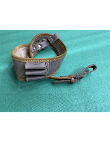 BRETELLA CINGHIA PER CARABINA MORBIDA MARRONE LARGA CON TRE PORTA CARTUCCE 3 CELLE IN CAMOSCIO LUNGA 1 METRO PRODOTTO IN ITALIA