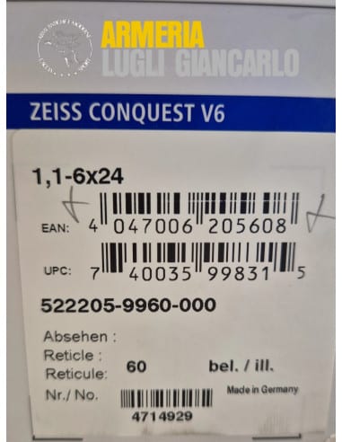 Ottiche Zeiss da battuta m4 ar 15 Conquest V6 1,1-6X 24 RETICOLO 60