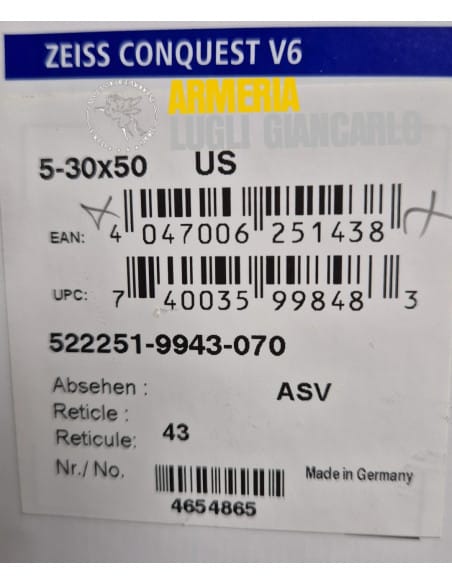 Ottica da tiro Zeiss Conquest V6 5-3x50 us reticolo 43