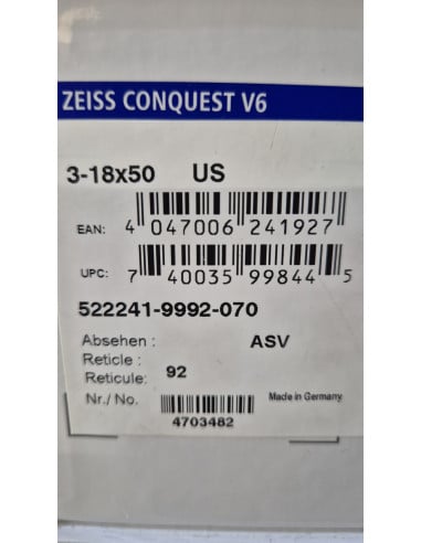 Ottica da tiro caccia Zeiss V6 Conquest 3-18x50 92 Reticolo ZBR 393243