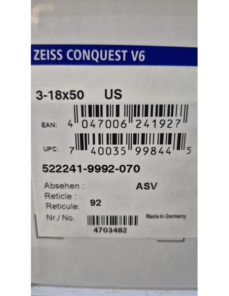 Ottica da tiro caccia Zeiss V6 Conquest 3-18x50 92 Reticolo ZBR 393243