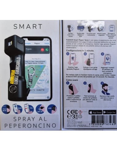 Smart Defense Spray al pepeoroncino Plegium con chiamata diretta  luce led per agressioni difesa personale allarme integrato