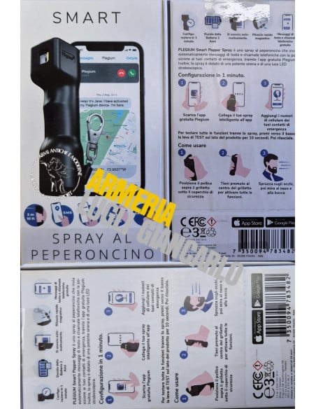 Smart Defense Spray al pepeoroncino Plegium con chiamata diretta  luce led per agressioni difesa personale allarme integrato
