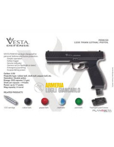 Pistola Vesta PDW50 libera vendita co2 calibro 50 defense colpi in gomma PAINTBALL DA DIFESA E ALLENAMENTO CALIBRO 50 co2