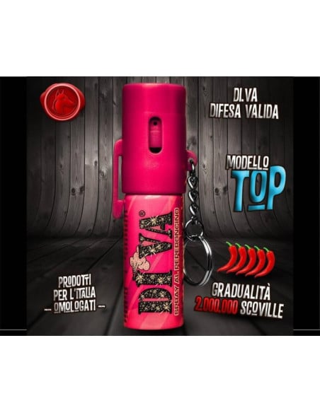 Spray al peperoncino DIVA Top Pink Lo spray antiaggressione al peperoncino Di.Va con portachiave
