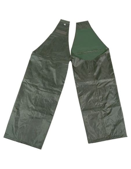 Cosciale separato,gambale unisex, in resistente nylon gommato, cinture termosaldate.  Fissaggio alla cinta tramite velcro.
