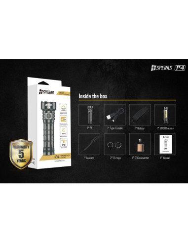 P4  Torcia Pila portatile SPERAS  TORCIA LED 4000 LUMENS CON FASCIO DI LUCE FINO A 288M