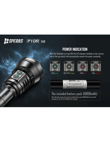 P10R V2 TORCIA PILA SPERAS  TORCIA LED 10000 LUMENS CON FASCIO DI LUCE FINO A 574M