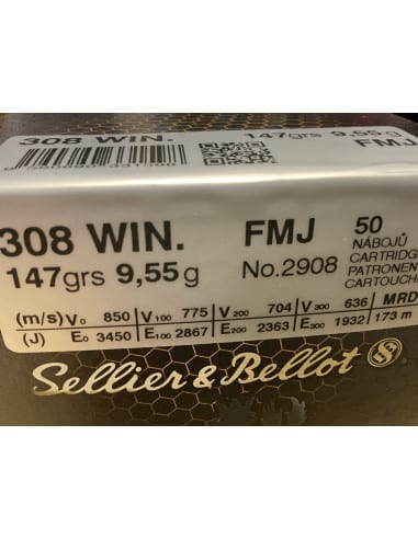 SELLIER & BELLOT MUNIZIONI CALIBRO 308 FMJ 147 GRS (CONF. 50 PZ) BULK PACKING V331592