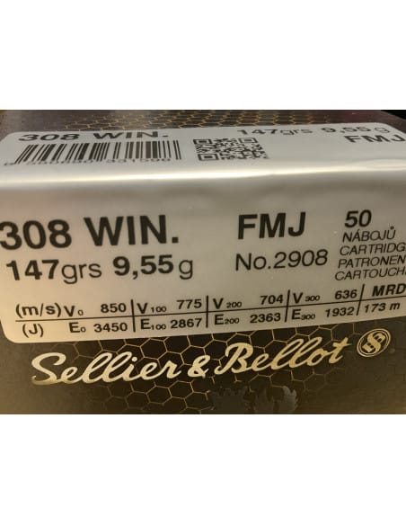 SELLIER & BELLOT MUNIZIONI CALIBRO 308 FMJ 147 GRS (CONF. 50 PZ) BULK PACKING V331592