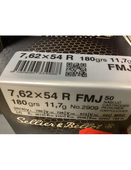 SELLIER & BELLOT CARTUCCE 50 COLPI MUNIZIONI CALIBRO  7,62X54 R FMJ - 180 GRS (CONF. 50 PZ) BULK PACKING V334982