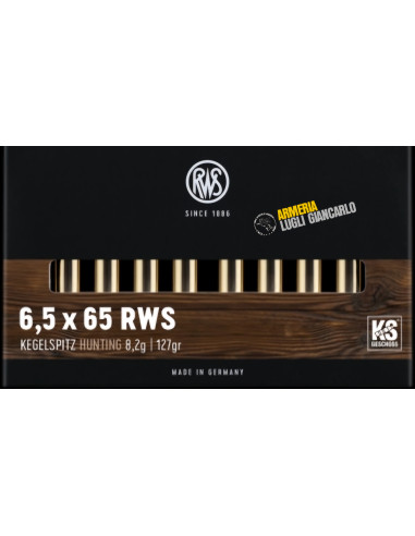 RWS – KS 127GR –  colpi cartucce da caccia calibro 6,5X65 R RWS  8,2 scatole 20 munizioni