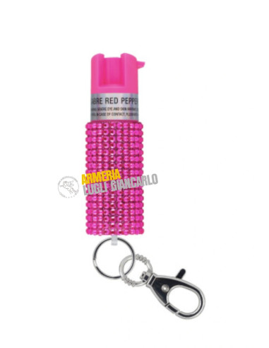 SABRE SPRAY PEPERONCINO PORTA CHIAVI PEPPER SPRAY ROSA WITH JEWELED DESIGN AND SNAP CLIP SKU: KR-J-PK-02