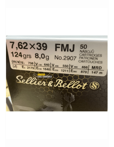 COLPI SELLIER & BELLOT MUNIZIONI CALIBRO 7,62X39 124 GRS 50 MUNIZIONI