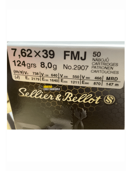 COLPI SELLIER & BELLOT MUNIZIONI CALIBRO 7,62X39 124 GRS 50 MUNIZIONI