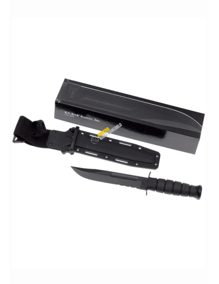 KA-BAR colore nero  coltello USMC 1214 parzialmente seghettato, Kraton, fodero kydex