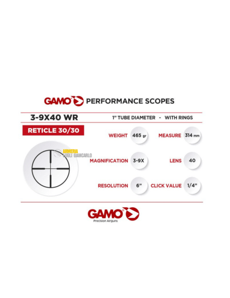 Ottica GAMO Air Rifle Scope Cannocchiale 3-9X40 W1PM