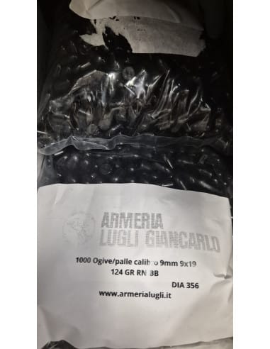 Palle Ogive 9 mm 9x19 Black color ( verniciate ) 124 GRS RN-BB ( .356" ) conf. 1000 pz