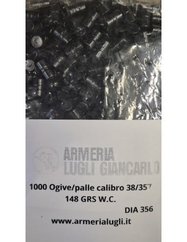 Palle Ogive Armeria Lugli nostra produzione calibro 38/357 Black color ( verniciate ) 148 GRS W.C. conf. 1000 pezzi DIA 356