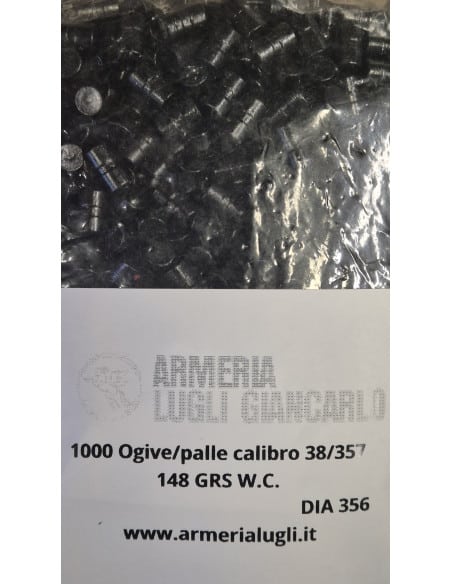 Palle Ogive Armeria Lugli nostra produzione calibro 38/357 Black color ( verniciate ) 148 GRS W.C. conf. 1000 pezzi DIA 356