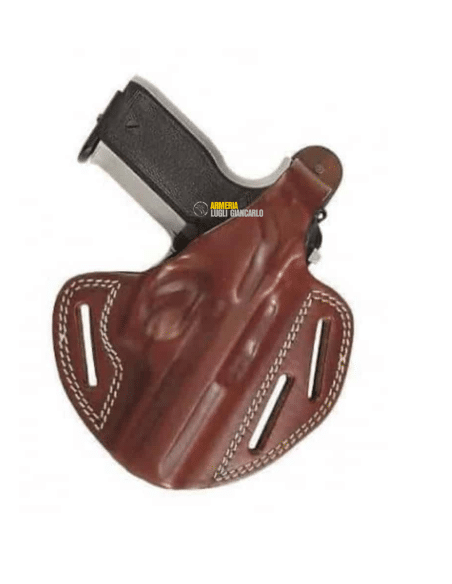 Fondina Vega Holster in cuoio marrone  da cintura sgancio rapido 3 asole per pistole Glock modelli 19 23 32 codice H100
