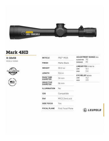 Ottica da tiro caccia Leupold Mark 4HD 8-32x56 (34mm) M1C3 Side Focus FFP PR2-MOA Riflescope 183969