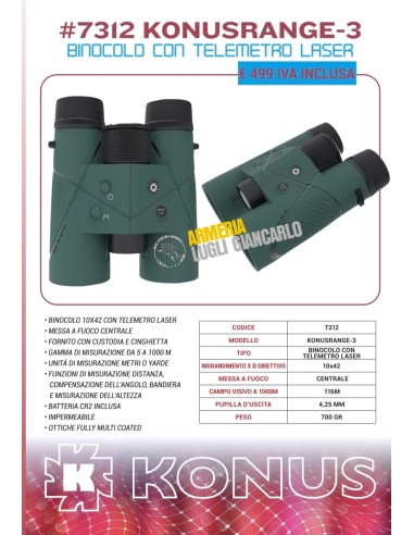 Binocolo con telemetro laser Konus 10x42 1000 metri Konusrange-3 codice 7312 €499