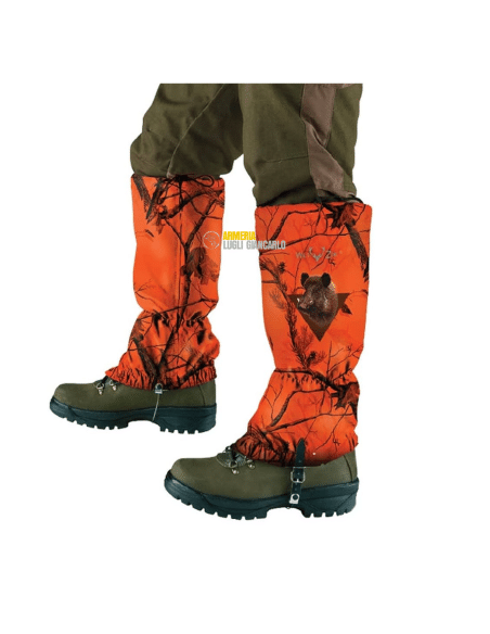 Ghette antispino arancione orange con immagine cinghiale  in cordura Wildzone WILD ZONE M246-1771