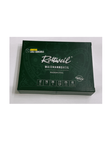 Cartucce da caccia in acciaio Rottweil Waidmannsheil magnum steel calibro 12 36 gr piombo n.3 scatola da 10
