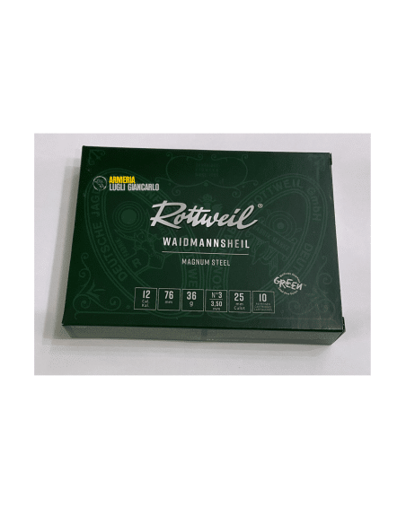 Cartucce da caccia in acciaio Rottweil Waidmannsheil magnum steel calibro 12 36 gr piombo n.3 scatola da 10