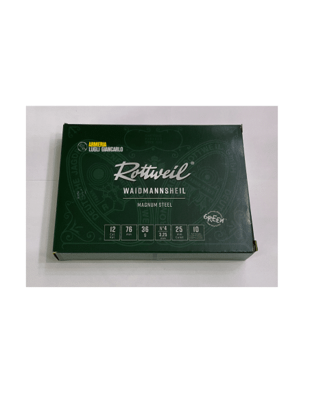 Cartucce in acciaio Rottweil Waidmannsheil magnum steel calibro 12 36 gr piombo n.4 scatola da 10