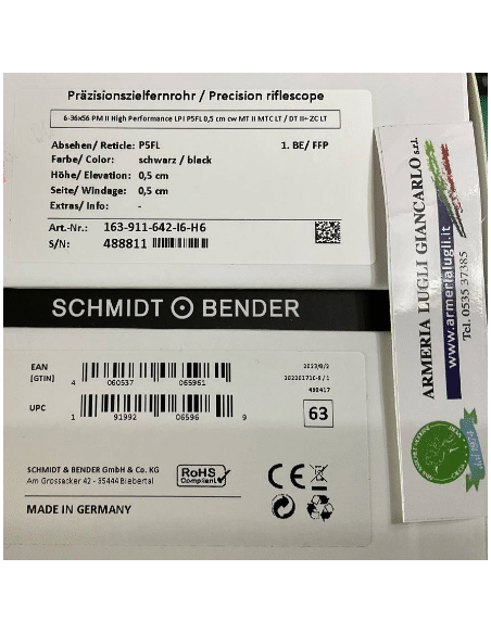 Ottica Schmidt & Bender 6-36x56 PMII High Performance LPI P5FL 0,5cm cw MT II MTC LT/DT II+ZC LT