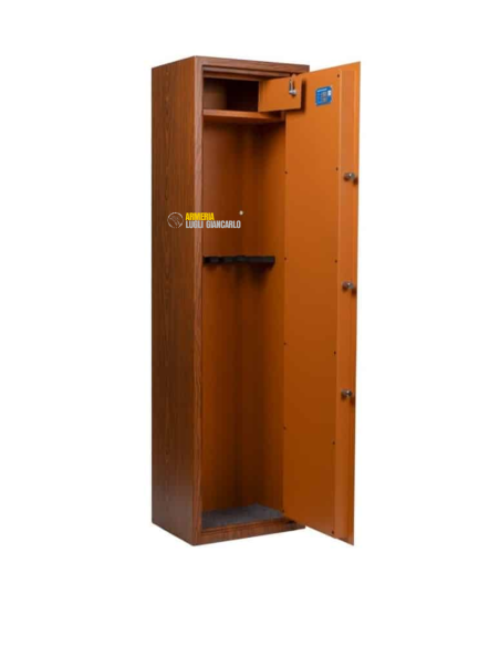ARMADIO BLINDATO CASSFORTE PER ARMI CON FINITURA LEGNO 7 POSTI CON TESORETTO CHIUSURA A CHIAVE