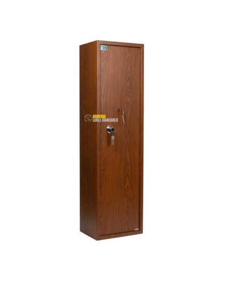 ARMADIO BLINDATO CASSFORTE PER ARMI CON FINITURA LEGNO 7 POSTI CON TESORETTO CHIUSURA A CHIAVE