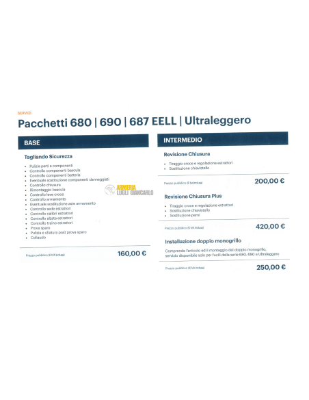 Tagliandi Revisione armi Chiusura Installazione doppio Monogrillo per fucili Beretta 680/690/687 EELL