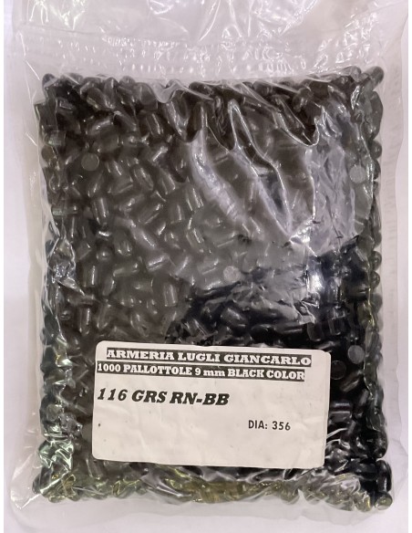 Palle Armeria Lugli ogive verniciate calibro 9mm 116grs RN-BB nere Dia 356 conf. da 1000