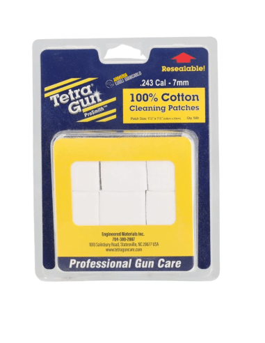 Pezze di cotone Tetra Gun 3,8x3,8 cm per pulizia armi calibro .243-7 mm confezioni da 500 pezzi codice TG1110