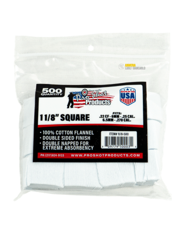Pezzuole da avancarica quadrate dimensione 11/8" in cotone confezioni da 500 pezzi codice 11/8-500 cal 22 CF-6mm-25-6,5mm-270
