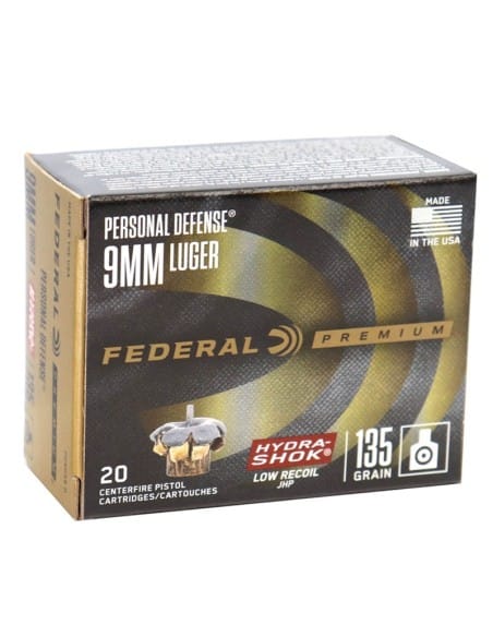 Federal Premium Personal Defense 9mm Luger Ammo 135 Grain Federal Hydra-Shok Deep Jacketed Hollow Point