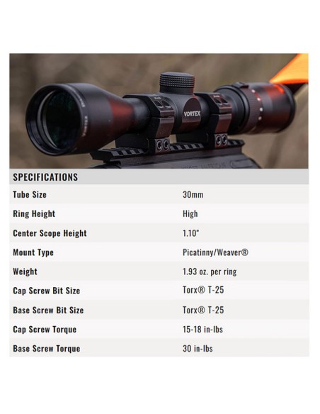 ANELLI ATTACHI ECONOMICI VORTEX Sport 30mm Extra High Riflescope Rings (SPT30-XH)