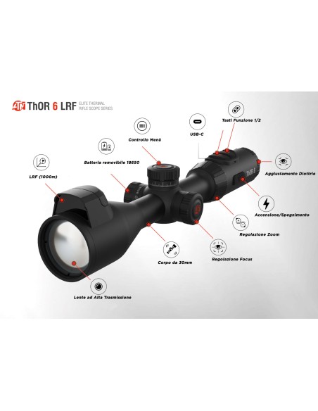Ottica ATN visori termici da puntamento, visori termici digitali THOR 6 Elite LRF 640×512