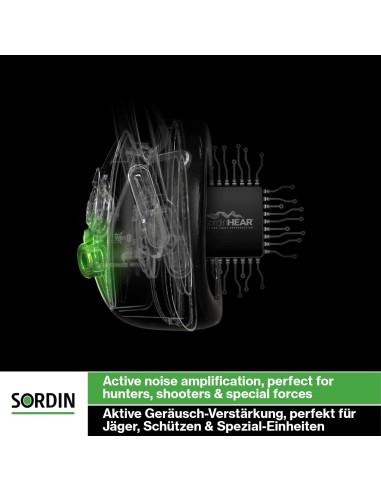 Cuffie elettroniche verdi Sordin Pro Protezioni acustiche a capsula 75302-S