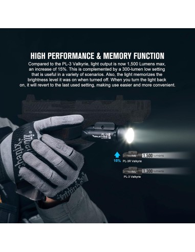 OLIGHT PL-3R Valkyrie Torcia Tattica LED con Binario Regolabile Torcia Ricaricabile 1,500 Lumen 205 Metri