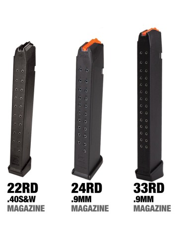 Caricatore 33 Colpi per pistole Glock 19 17L 17 19X 24 26  CALIBRO 9MM  CODICE 373746