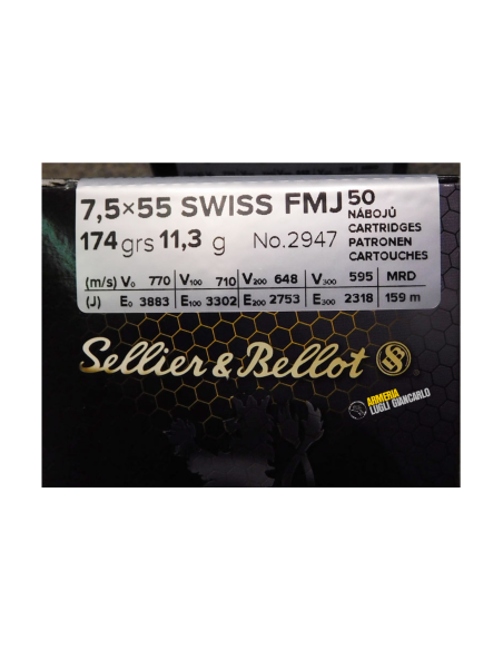 SELLIER & BELLOT MUNIZIONI CAL.7,5x55 SWISS FMJ 174 GRS SELLIER & BELLOT (CONF. 50 PZ) V341632