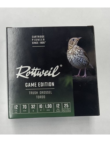 Cartucce da caccia Rottweil Game per tordo piombo 10 calibro 12 32gr confezione da 25