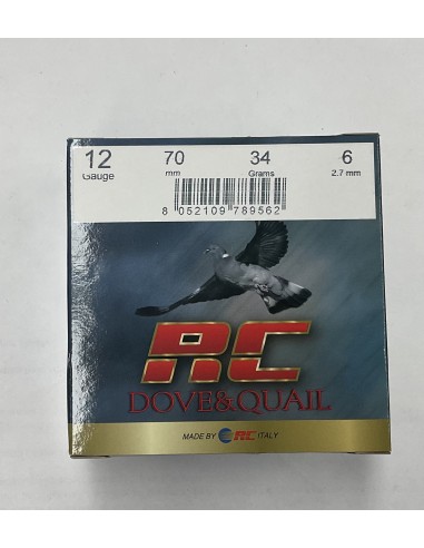 Cartucce da caccia RC colombaccio e quaglia calibro 12 34gr piombo 6 confezione da 25