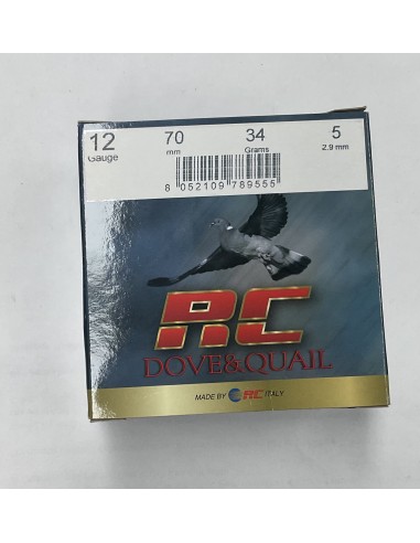 Cartucce da caccia RC colombaccio e quaglia calibro 12 34gr piombo 5 confezione da 25