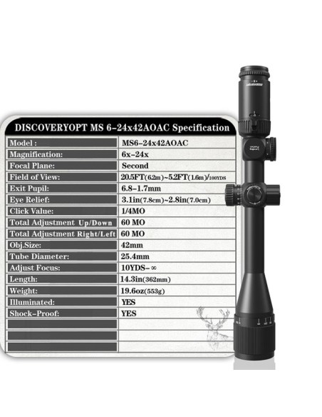 IBP044      Ottiche e Sistemi di Mira Cannocchiali   CANNOCCHIALE DO MS 6-24X42 AO IR anelli 11 mm