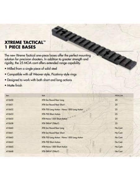 Burris 410658 Xtreme Tactical 1PIECE Base, 25 MOA Elevate, Weaver/Picatinny-Style, Tikka, MATTE0